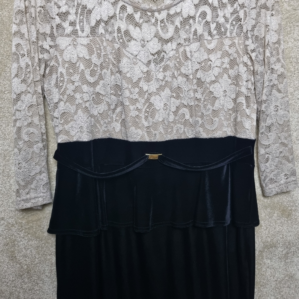 Joanna Hope Dress Womens Size 14 Peplum Midi Lace and Velvet Ivory Black - Picture 4 of 10